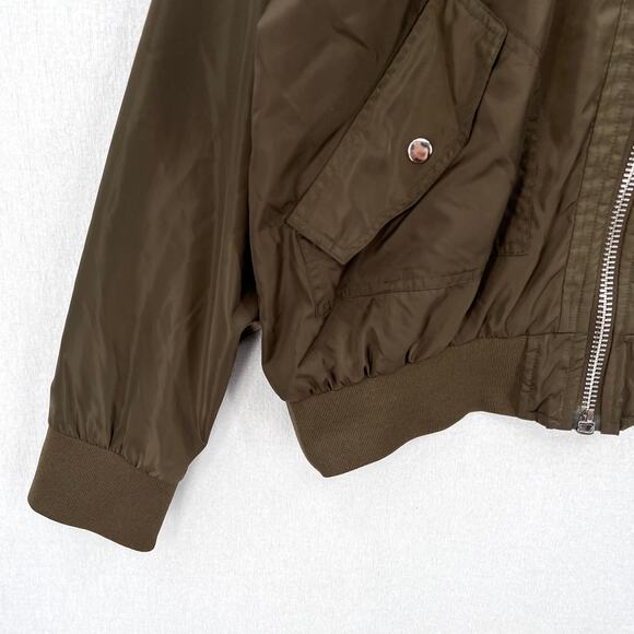 FREE PEOPLE Midnight Bomber Sateen Jacket Womens Medium Olive Green Long Sleeve - Picture 10 of 16